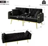 A diagram showing the dimensions of a black sofa bed, with one view showing it as a sofa and another as a bed. Anteprima dell’immagine prodotto