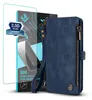 A blue wallet-style phone case and a screen protector are displayed together. Produktbild-Vorschau