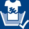 An icon showing a white t-shirt being washed in a basin with a checkmark indicating completion. Voir les images du produit