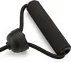 A close-up view of a black exercise handle with a foam grip and a black elastic cord attached. Produktbild-Vorschau