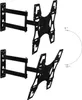 Two black TV wall mounts are shown against a white background. One mount is extended and angled downwards, while the other is retracted and angled upwards. There are also angle indicators on the right side of the image. Produktbild-Vorschau