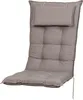 A taupe colored chair cushion with a headrest, shown on a white background. Produktbild-Vorschau