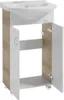 A freestanding bathroom cabinet with a sink on top, shown with its doors open. Anteprima dell’immagine prodotto