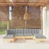 An outdoor lounge area with a wooden pergola, bamboo blinds, and a modular sofa set with gray cushions. Náhled obrázku produktu