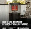 An outdoor patio heater is shown in a lifestyle setting next to a tree and a fence. Produktbild-Vorschau