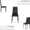 A collage of three black dining chairs with text describing their features and design. Produktbild-Vorschau