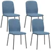 Four blue upholstered dining chairs with black metal legs are arranged in a grid formation against a white background. Produktbild-Vorschau