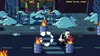 A pixelated scene of a character in a snowy, urban environment, with barrels on fire. Produktbild-Vorschau