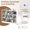 A white bookshelf filled with books and decorative items, with marketing text and close-up images of safety features. Náhľad obrázku produktu