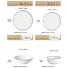 Diagrams showing the dimensions and capacities of different plates and bowls from a dinnerware set. Produktbild-Vorschau