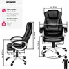 Collage of an office chair with measurement diagrams and text labels. Voir les images du produit