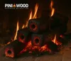 Close-up of hardwood briquettes burning in a fireplace with flames and glowing embers. Produktbild-Vorschau