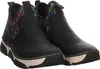 A pair of black ankle boots with colorful decorative accents on the sides and a chunky sole. Voir les images du produit