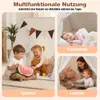 A collage of images showing a children's play tent in different scenarios: children playing inside, a child sleeping, and a mother reading to a child. Náhled obrázku produktu