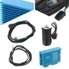A collage of electronic components for a stepper motor system, including a motor, driver, and cables. Náhled obrázku produktu