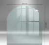 A transparent arched glass panel with dimensions indicated. Produktbild-Vorschau