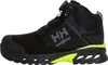 A black work boot with neon yellow accents is shown against a white background. Produktbild-Vorschau