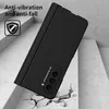 A black phone case is shown on a cracked concrete surface, suggesting durability and protection. Produktbild-Vorschau