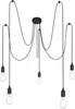 A black spider pendant light fixture with five bulbs hanging from a central ceiling mount. Voir les images du produit