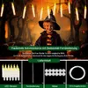 A child dressed as a wizard is surrounded by floating LED candles in a dark, spooky forest setting. Produktbild-Vorschau