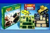 A collection of Merkur Army Set building toy components and packaging. Náhled obrázku produktu