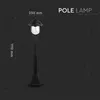 A black pole lamp is shown against a dark background with dimensions indicated. Produktbild-Vorschau