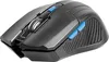 A black and blue computer mouse is shown from a side angle against a white background. Produktbild-Vorschau