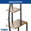 A close-up of a multi-tiered shelf unit, likely for plants, with a rustic wood finish and black metal frame. Produktbild-Vorschau
