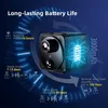 A marketing image for a mini camera, highlighting its long-lasting battery life with various modes and durations. Produktbild-Vorschau