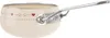 A close-up side view of a cream-colored saucepan with a silver handle and a decorative pattern of red hearts and swirls along the rim. Produktbild-Vorschau