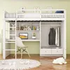 A white loft bed with a desk, wardrobe, and shelves, set up in a room with light green walls and a wooden floor. Anteprima dell’immagine prodotto