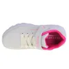 A top-down view of a white and pink Skechers sneaker. Voir les images du produit
