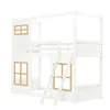 A white bunk bed with a house-like frame and window cutouts, shown from a side angle with a ladder. Anteprima dell’immagine prodotto
