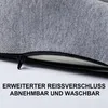 Close-up of a gray fabric with a black zipper, with German text below. Produktbild-Vorschau