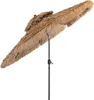 A straw-like patio umbrella tilted on its stand against a white background. Produktbild-Vorschau