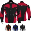Cordura-Herren-Motorradjacke in Rot, Vorder- und Rückansicht. Mit Protektoren für Arme, Brust, Schultern, Ellbogen und Rücken. Zwei Innentaschen mit Reißverschluss. Erhältlich in drei weiteren Farben. Produktbild-Vorschau
