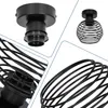 Collage of close-up shots of a black metal wire cage ceiling light fixture. Produktbild-Vorschau