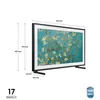 A diagram showing the dimensions of a Samsung TV, with a painting displayed on the screen. Produktbild-Vorschau