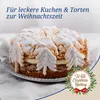 A Christmas-themed cake decorated with meringue and powdered sugar, presented on a cake stand with festive elements. Anteprima dell’immagine prodotto
