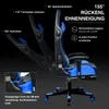 A gaming chair shown with multiple recline angles and feature callouts. Produktbild-Vorschau