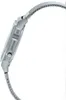 Side view of a silver digital watch with a mesh band. Voir les images du produit