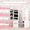 A marketing image showcasing a white jewelry cabinet with various storage compartments and features, highlighted with pink text overlays and numbered callouts. Náhľad obrázku produktu