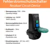 A product shot of a residual circuit device with accompanying technical specifications listed in text. Produktbild-Vorschau