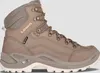 A side view of a tan hiking boot with a gray sole and white accents. Produktbild-Vorschau