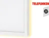 A close-up view of a white LED outdoor light fixture with a yellow glow emanating from the side, and a Telefunken logo and a 'No Back Light Effect' badge in the upper right corner. Produktbild-Vorschau
