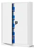 A white metal filing cabinet with its doors open, revealing several blue binders on shelves. A key is in the lock. Anteprima dell’immagine prodotto