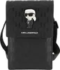 A black Karl Lagerfeld crossbody bag with a monogram pattern and a cartoonish figure of Karl Lagerfeld on the front. Anteprima dell’immagine prodotto