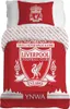 A Liverpool FC branded duvet cover and pillow set displayed on a bed. Voir les images du produit