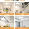 Collage of four images showing a ceiling light in different room settings: a closet, a staircase, a kitchen, and a living room. Produktbild-Vorschau
