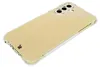 A clear phone case with a gold backing is shown from a diagonal top-down view against a white background. Produktbild-Vorschau